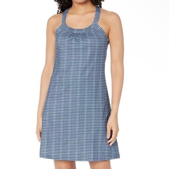 PrAna Cantine Dress Padded Travel Outdoor Sleeveless size XL Grey/Blue - Picture 1 of 7